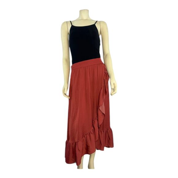 Elle Asymmetrical wrap effect ruffled midi skirt size medium - Picture 9 of 13